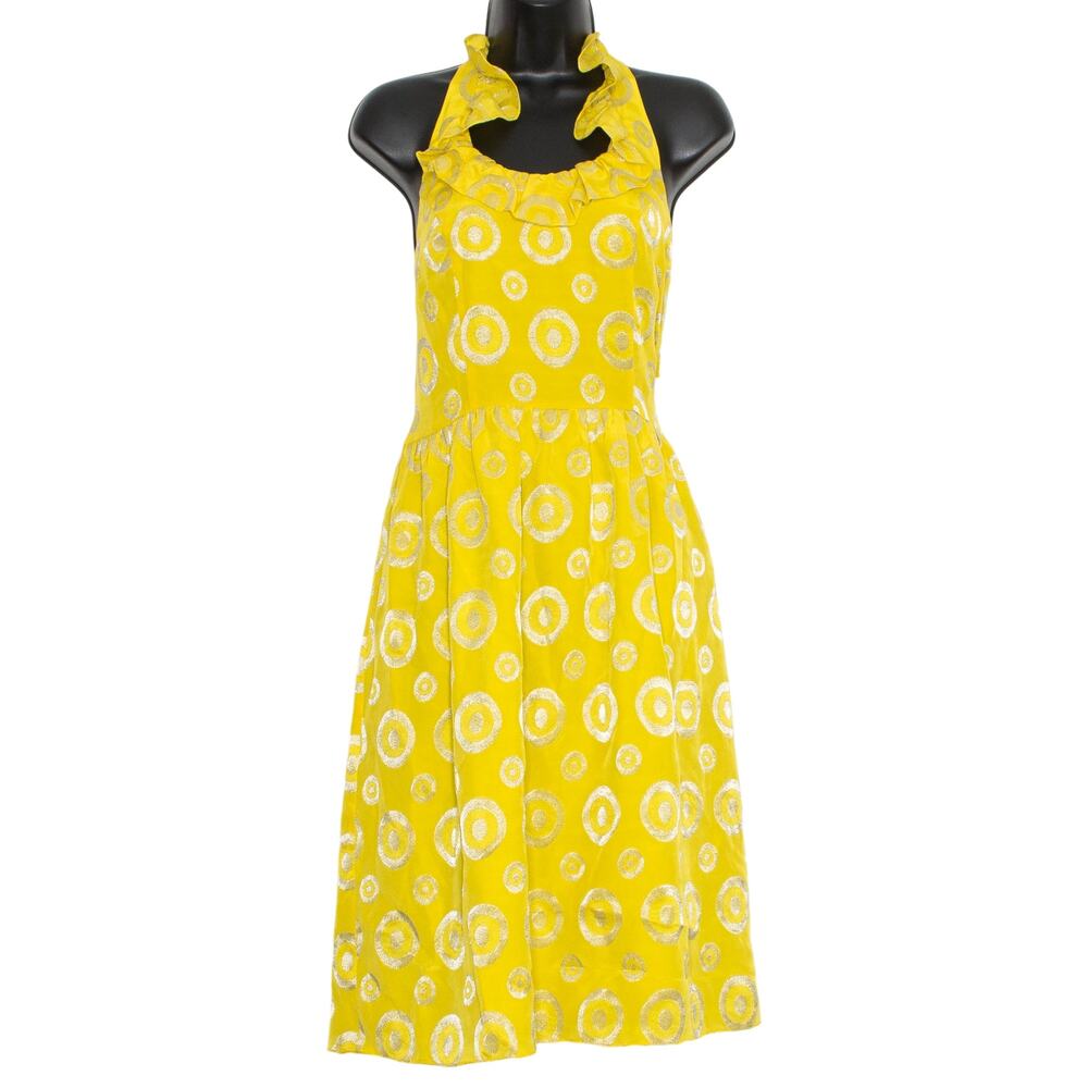 Lauren Moffatt Silk Halter Sundress Yellow Size 4 Tie Back Retro Mod 60s Summer